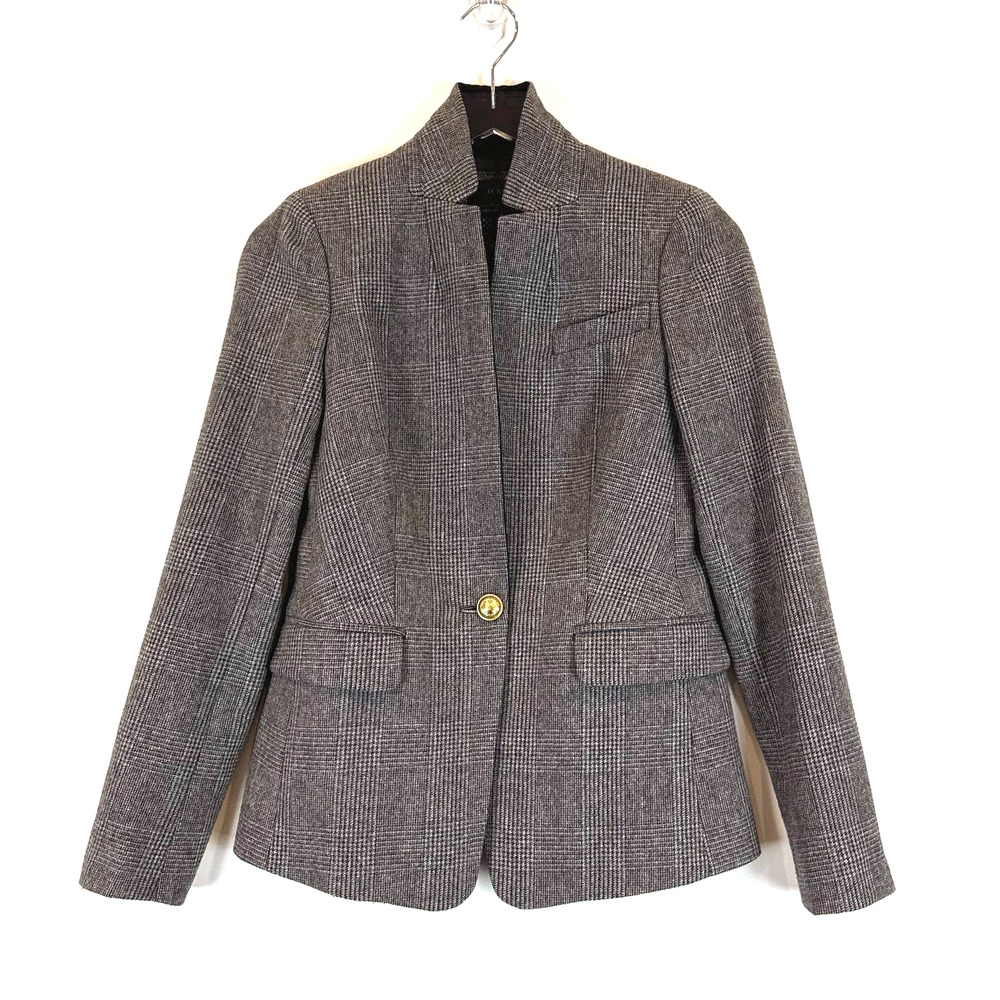 J Crew Womens Regent Wool Plaid Blazer Size 0 Gray Preppy Academia Career Office